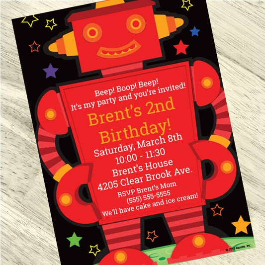Birthday Direct's Robot Birthday Party Custom Invitations