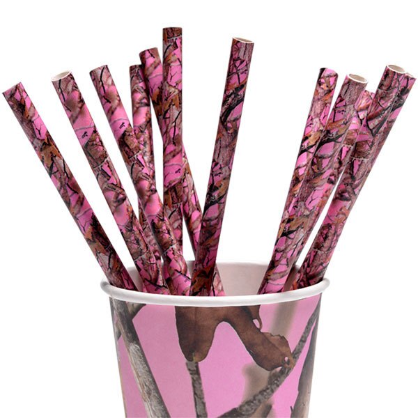 Camouflage Pink Party Paper Straws, 7 inch, set of 12