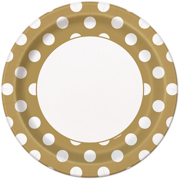 Gold with White Dot Dinner Plates, 9 inch, 8 count