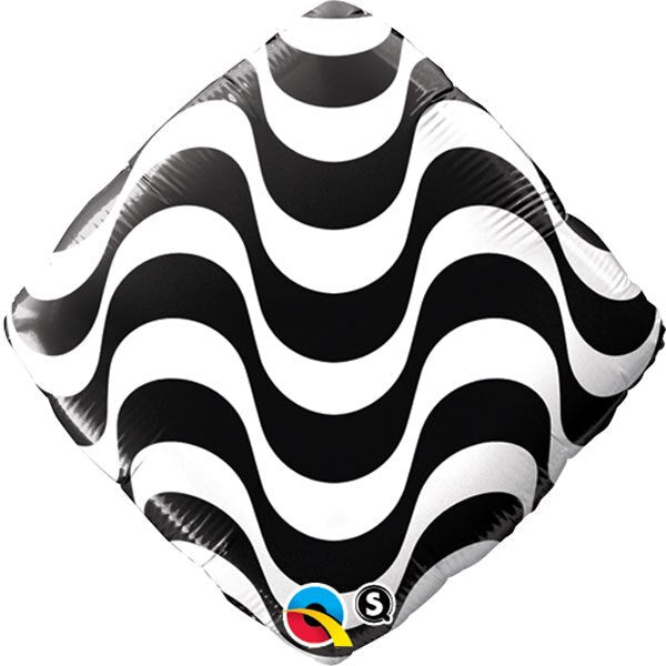 Black and White Wavy Foil Balloon, 18 inch, each