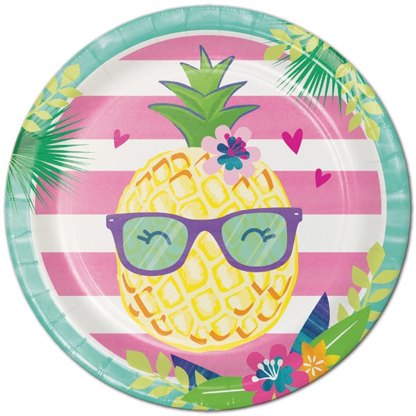 Pineapple and Flamingo Dinner Plates, 9 inch, 8 count