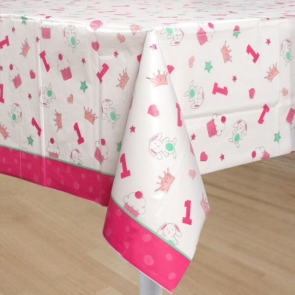 Doodle 1st Birthday Pink Table Cover, 54 x 102 inch, each
