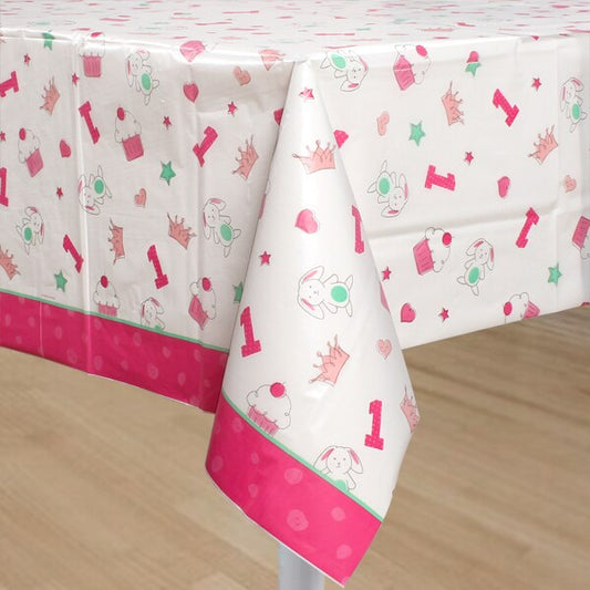 Doodle 1st Birthday Pink Table Cover, 54 x 102 inch