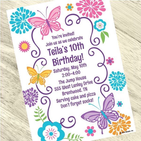 Birthday Direct's Butterfly Floral Party Custom Invitations