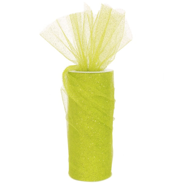 Apple Green Sparkle Tulle, 6 inch, 25 yards
