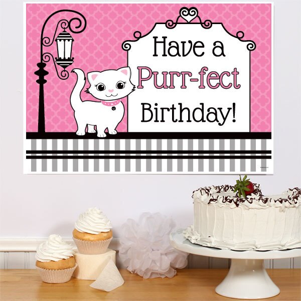 Paris French Kitten Birthday Sign, 8.5x11 Printable PDF Digital Download by Birthday Direct