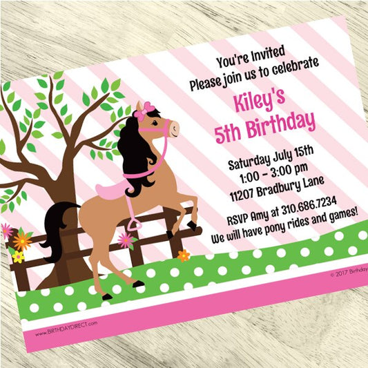 Birthday Direct's Playful Pony Party Custom Invitations