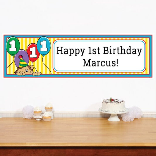 Birthday Direct's Monkey Cute 1st Birthday Custom Banner