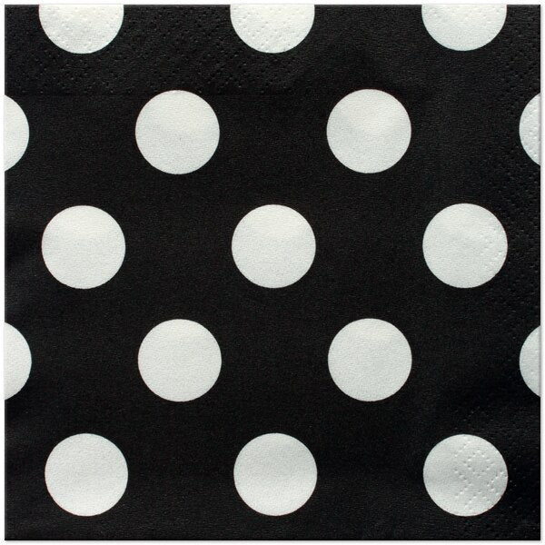 Midnight Black with White Dot Lunch Napkins, 6.5 inch fold, set of 16