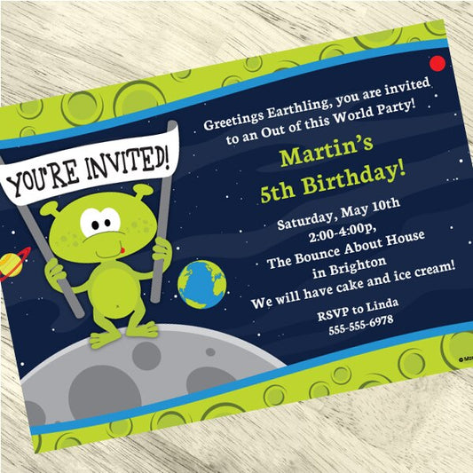 Birthday Direct's Space Alien Party Custom Invitations