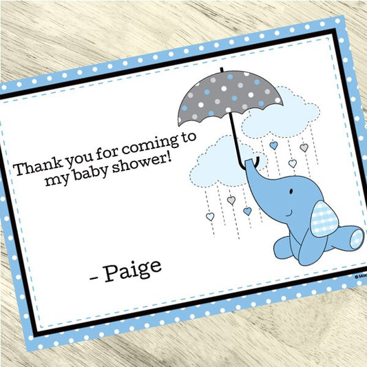 Birthday Direct's Elephant Baby Shower Blue Custom Thank You