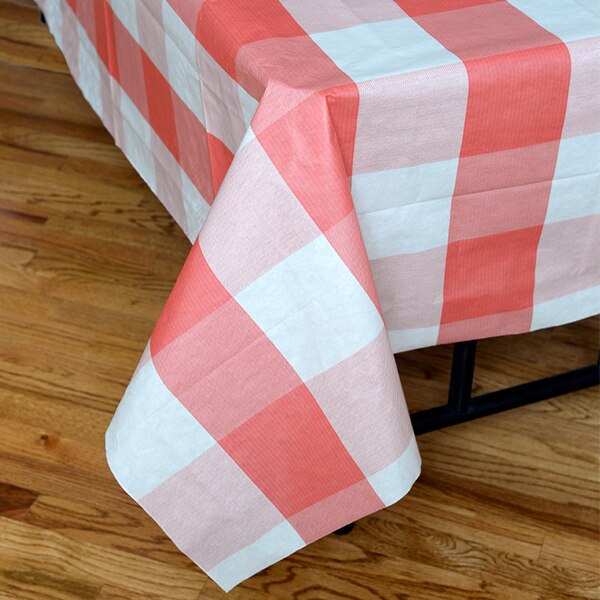 Red and White Plaid Big Block Table Cover, 54 x 108 inch, each