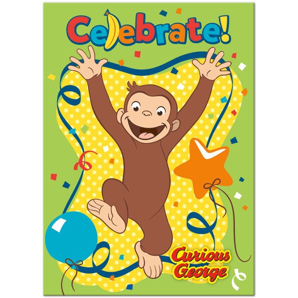 Curious George Invitations, Fill In with Envelopes, 5 x 4 in, 8 ct