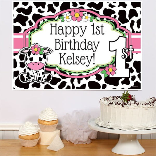 Birthday Direct's Cow 1st Birthday Pink Custom Sign