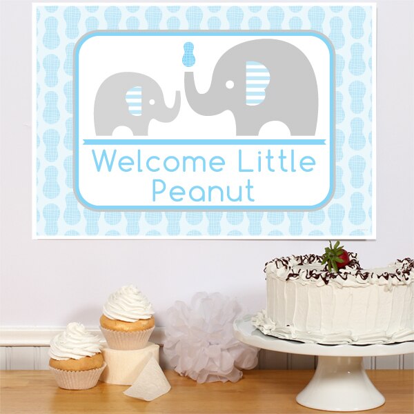 Elephant Little Peanut Blue Baby Shower Sign, 8.5x11 Printable PDF Digital Download by Birthday Direct