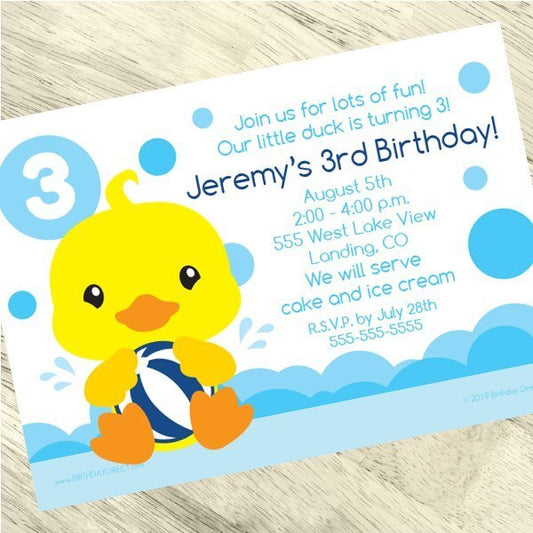 Birthday Direct's Little Ducky 3rd Birthday Custom Invitations
