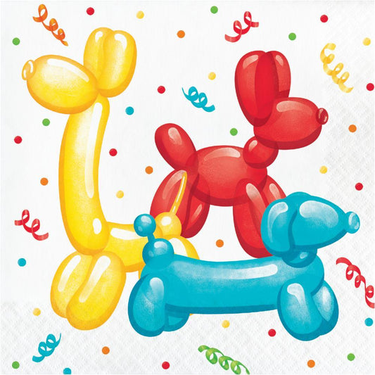 Party Balloon Animals Lunch Napkins, 6.5 inch fold, set of 16