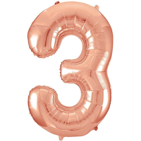 Rose Gold Number 3 Foil Balloon, 34 inch, each