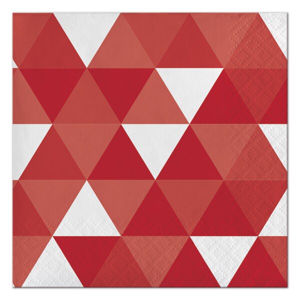 Classic Red Geometric Beverage Napkins, 5 inch fold, set of 16