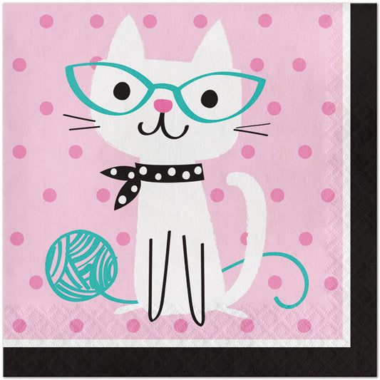 Cat Party Lunch Napkins, 6.5 inch fold, set of 16