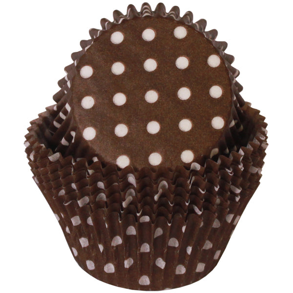 Cupcake Standard Size Greaseproof Paper Baking Cup Brown Polka Dot, set of 16