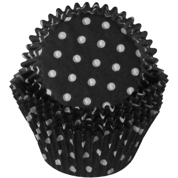 Cupcake Standard Size Greaseproof Paper Baking Cup Black Polka Dot, set of 16