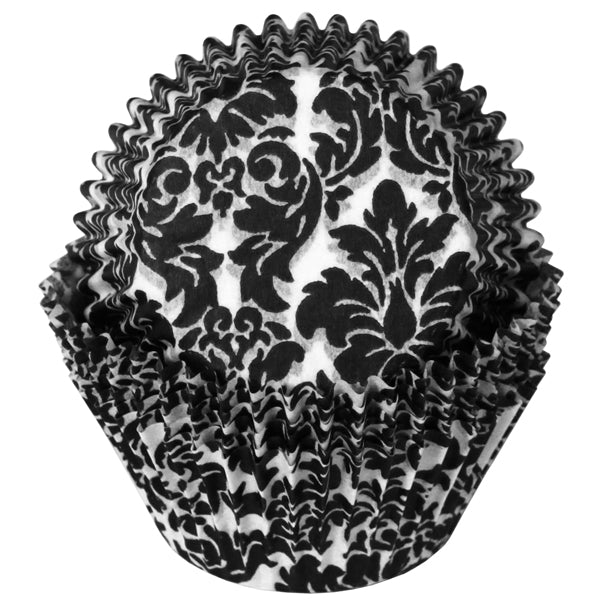 Cupcake Standard Size Greaseproof Paper Baking Cup Damask Black and White, set of 16