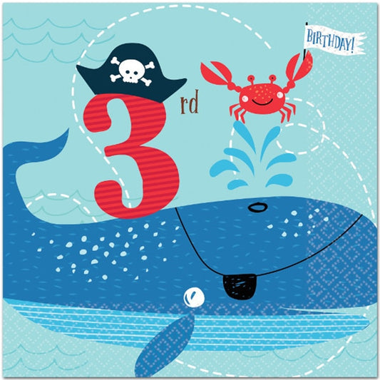 Ahoy 3rd Birthday Lunch Napkins, 6.5 inch fold, 36 count