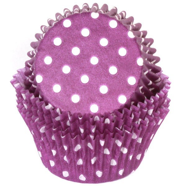 Cupcake Standard Size Greaseproof Paper Baking Cup Purple Polka Dot, set of 16