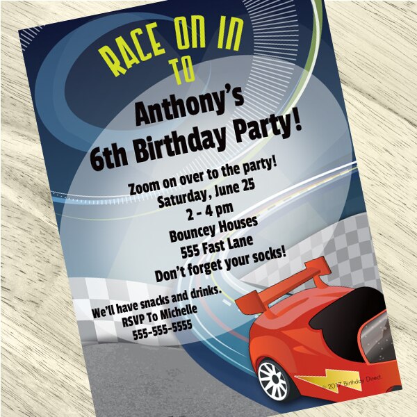 Birthday Direct's Daring Cars Party Custom Invitations