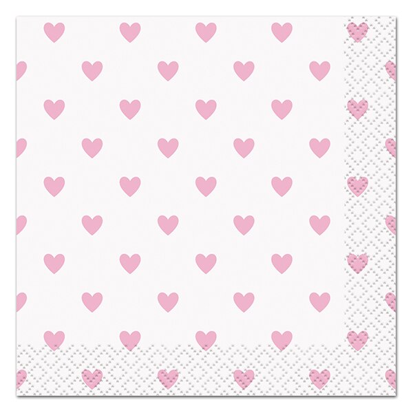 Pink Hearts Baby Beverage Napkins, 5 inch fold, set of 16