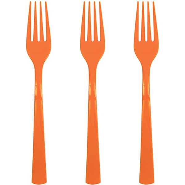 Pumpkin Orange Forks Reusable Plastic, 7 inch, set of 18