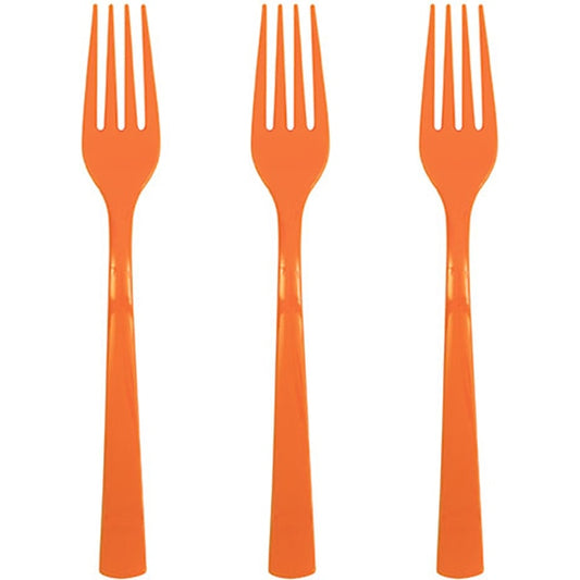 Pumpkin Orange Forks Reusable Plastic, 7 inch, set of 18