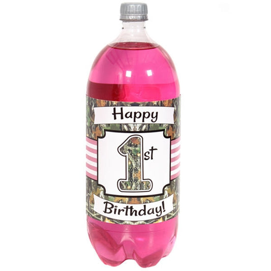 Birthday Direct's Camouflage 1st Birthday Pink Large Bottle Labels