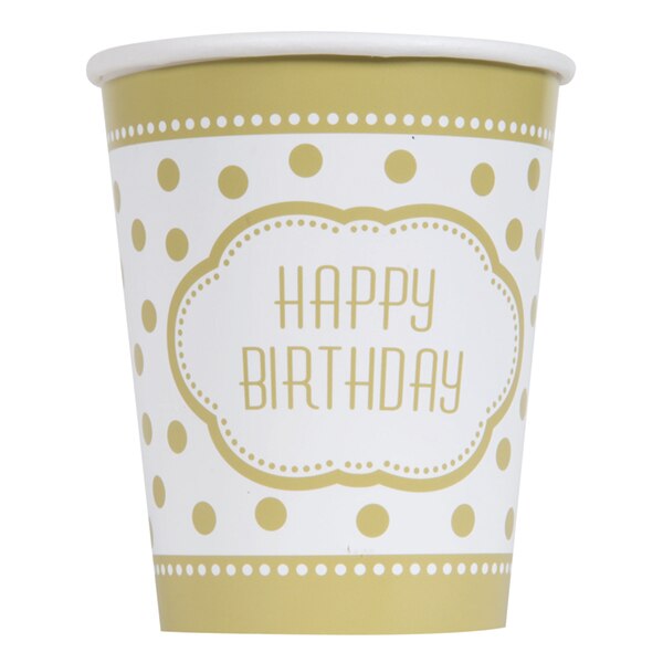 Golden Birthday Cups, 9 ounce, 8 count