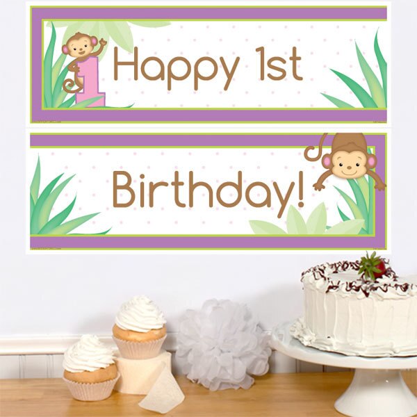 Birthday Direct's Little Monkey 1st Birthday Pink Two Piece Banners