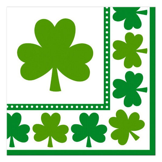 St. Patrick's Day Lucky Shamrocks Beverage Napkins, 5 inch fold, set of 16