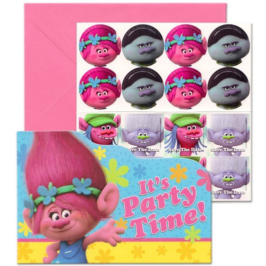 Trolls Party Invitations, Fill In with Envelopes, 6.25 x 4.25 in, 8 ct