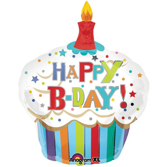 Cupcake Birthday B-Day SuperShape Foil Balloon, 36 inch, each