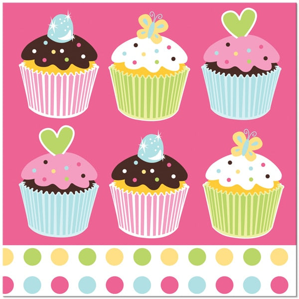Sweet Cupcake Party Lunch Napkins, 6.5 inch fold, set of 16
