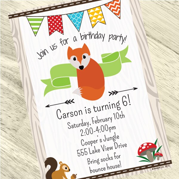 Woodland Animal Fox Party Invitation, 5x7-in, Editable PDF Printable by ...
