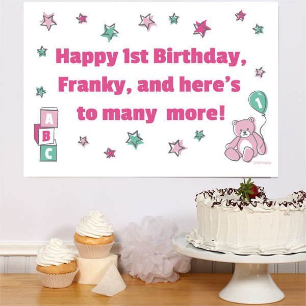 Birthday Direct's Doodle 1st Birthday Pink Custom Sign