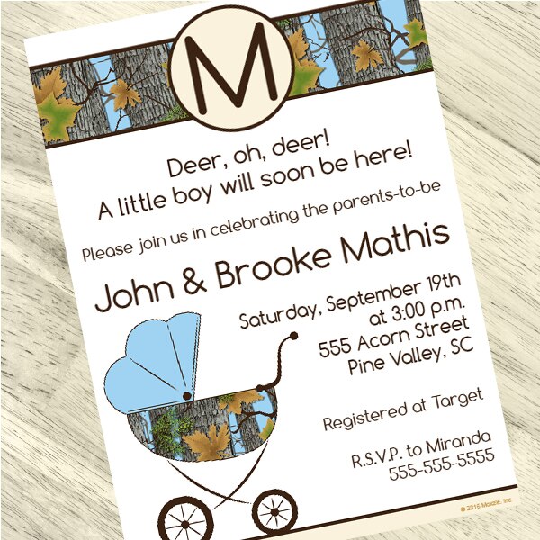 Camouflage Blue Baby Shower Invitation, 5x7-in, Editable PDF Printable ...