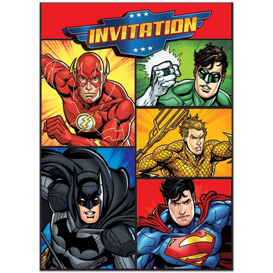 DC Comics Justice League Invitations, Fill In with Envelopes, 5 x 4 in, 8 ct