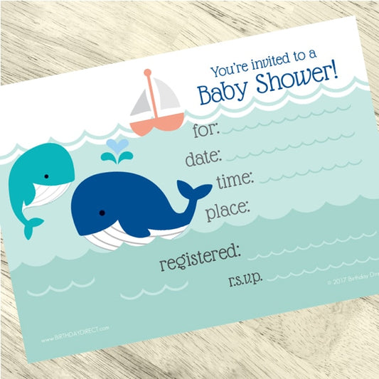 Birthday Direct's Little Whale Baby Shower Blue Invitations