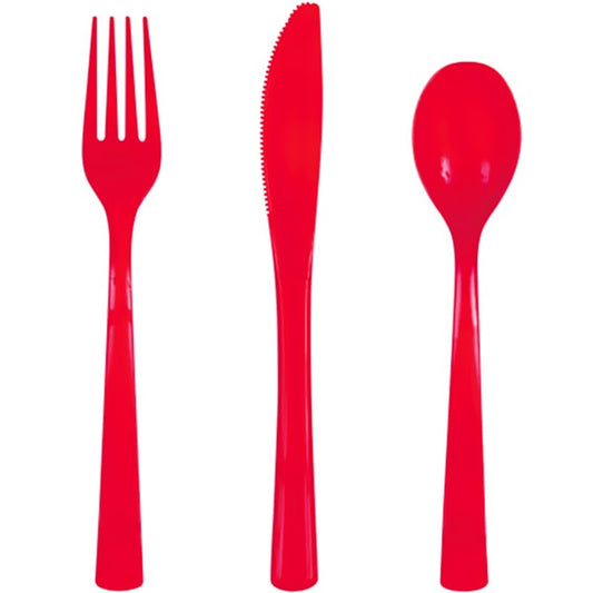 Ruby Red Cutlery for 6 Settings, Reusable Plastic, 6 inch, set of 18