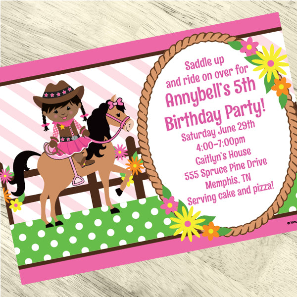 Playful Pony Cowgirl Party Custom Invitation, 5 x 7 inch, 1 count