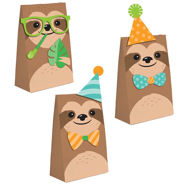 Sloth Party Treat Bags with Attachments, 8 inch, 8 count