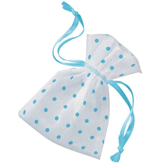 Baby Blue Polka Dot Organza Favor Bag, 3 x 4 inch, 6 count