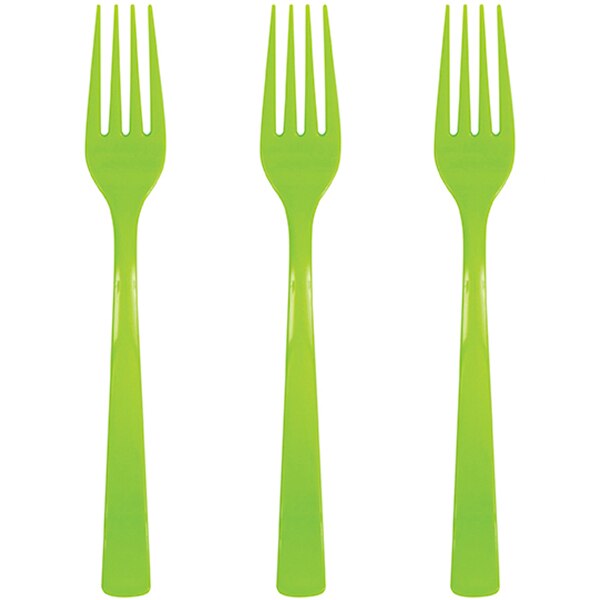 Neon Green Forks, Plastic, 6 inch, set of 18